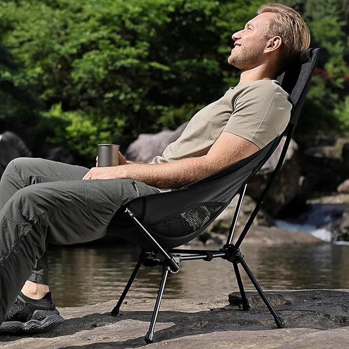 Upgraded Camping Chair, Oversized High Back Low Beach Chair, Lightweight Folding Backpacking Portable Compact Picnic Chair, Black