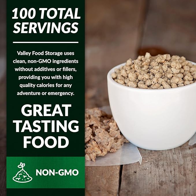 Freeze Dried Sausage Crumbles 10-Bag Bucket, 85 Oz | Premium Emergency Food Supply 25 Year Shelf Life | Prepper Supplies, Survival Food, Off Grid Living Supplies | Valley Food Storage Packaged in USA