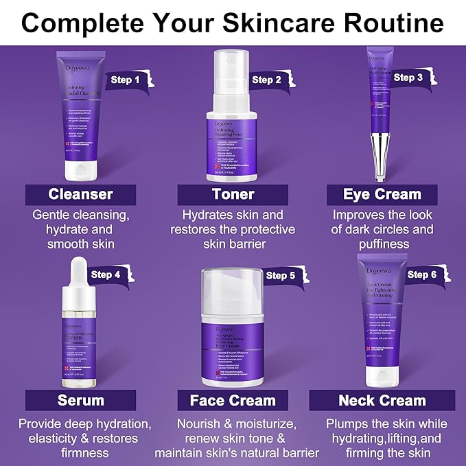 Skin Care Set,6Pcs Professional Womens Teens Tighten Lift Firm Skincare,Hydrate Anti-Aging Facial Routine Kit Travel Gift Set,Birthday Christmas Secret Santa Gifts for Women Teenage Girl Wife Mom | Professional
