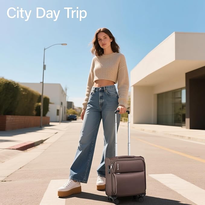 Hanke 16 Inch Underseat Carry On Luggage with Spinner Wheels for Airline, Small Softside TSA Approved Luggage Lightweight Rolling Suitcases Under Seat Travel Carry-On Bag(Coffee)