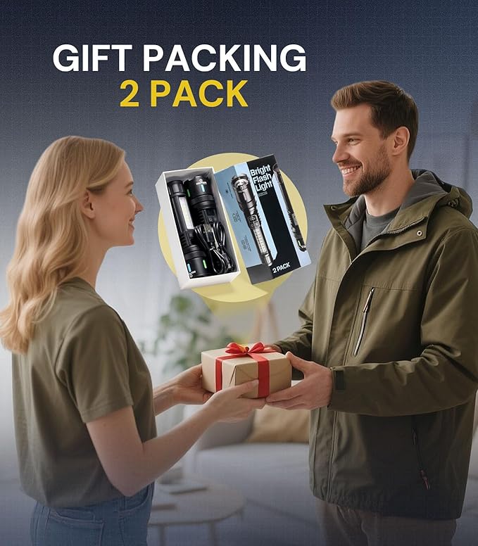 Esgreen Rechargeable Flashlights High Lumens 2000-2 Pack, Single Click Bright Flashlight Long Lasting 12H, Compact Handheld LED Flash Light USB C, White & Red Light, for Hiking Camping Gift