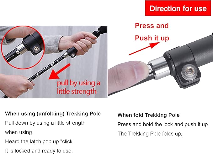 Aluminum Collapsible Ultralight Travel Trekking Hiking Pole for Men and Women (Fits 5'3" - 6'2")