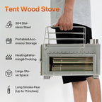 Portable Camping Wood Stove with View Glass and Cooking Function, 8 Stainless Steel Chimneys for Shelter, Hunting, Outdoor Cooking, and Heating (304 Stainless Steel)