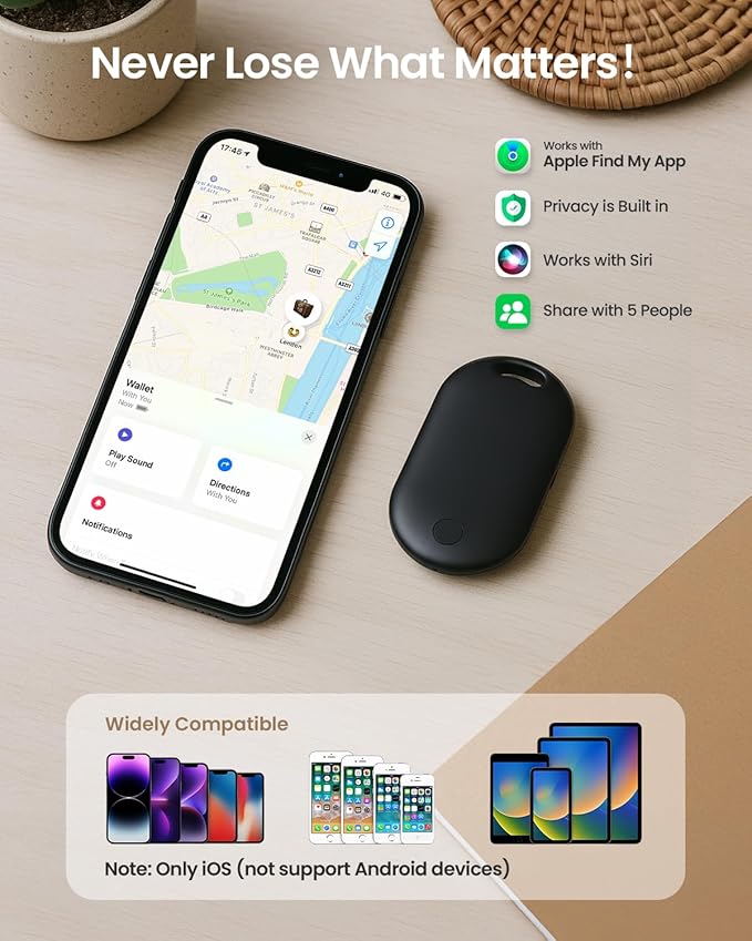 Slim Air Tracker Tag Compatible with Apple Find My [Apple MFi Certified] Smart Tag with Replaceable Battery | Bluetooth Tag Find Your Keys, Wallet, Backpack & Luggage (iOS Only)