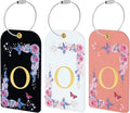 3 Pack Luxury Floral Luggage Tags, Durable PU Leather Suitcase Tags with Stainless Steel Cable Strap, Hidden ID Slot for Privacy Protection, Easy to Identify Waterproof Travel Accessories Gift (O)