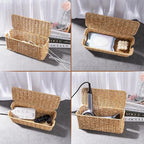 Cable Management Box, Handmade Rattan Cable Organizer with 2 Open Slots, Cord Hider for Power Strip, Router & USB Hub, Registered U.S. Design Patent (D1,112,102), 13" x 5.1" x 5.1", Natural