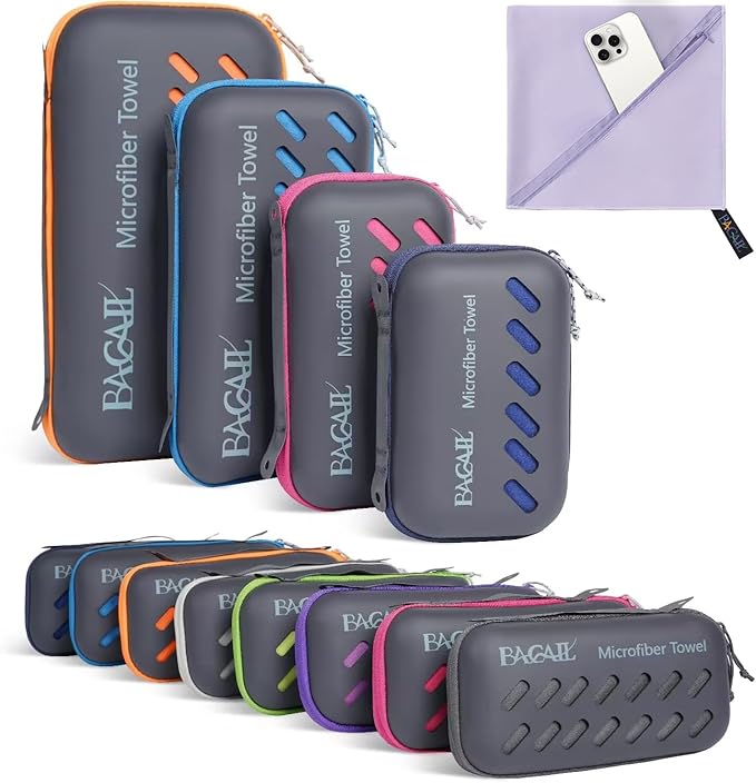 BAGAIL Camping Towel with EVA Case, Compact & Ultra Soft Microfiber Travel Towel - Super Absorbent & Lightweight Quick Dry Towels for Sports, Beach, Gym, Backpacking, Hiking and Yoga