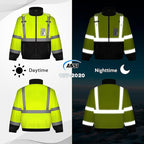Hi Vis Rain Jackets, Reflective Safety Jacket with Pockets for Men& Women, Construction Coats for Cold Weather, Waterproof Rain Gear, Class 3, Yellow-Black, 4XL