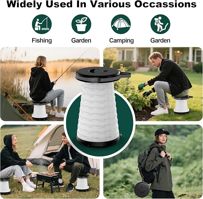 LED Light Up Camping Stool - 450lbs Weight Capacity & Adjustable Height (10 Levels), Compact Folding Chair Stool for Fishing, Hiking, Stadium, Outdoor Events