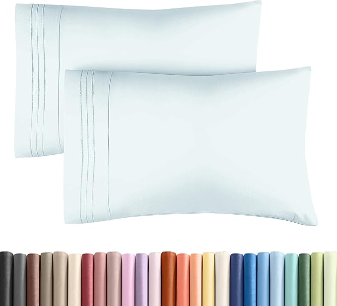 Queen Pillow Cases Set of 2 - Ultra Soft Hotel Quality Pillowcase Covers - Comfy Cozy Bedding for Women, Men, Kids and Teens - Machine Washable Pillow Protectors - 2 Pieces Set - Queen Size Ice Blue