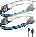 Smiling Shark TD-0123-S Headlamp, 2-Pack 2400mAh Ultra-Bright Head Lamp Flashlight Rechargeable with Hands-Free Motion Sensor, Multi-Mode LED Head Lamp with 315°Rotated for Outdoor, Camping, Hiking