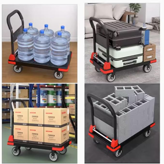 Foldable Hand n, Platform Cart, Flatbed Trolley with Swivel Wheels, Moving Cart for Office Use, Portable for Easy Transport