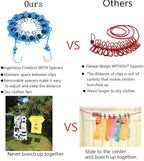 2 Pack Portable Clothesline with 12 Clothespins, Windproof Travel Stretchy Retractable Elastic Laundry Clothes Line for Backyard, Vacation Hotel, Balcony Drying