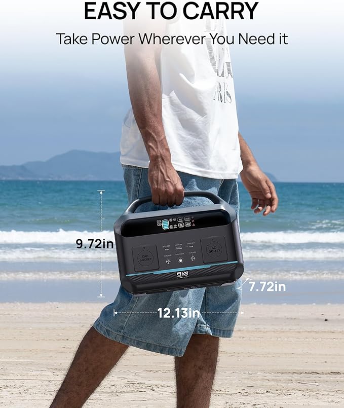 Portable Power Station 600W–576Wh LiFePO4 Battery/1 Hour Fast Charging, Solar Generator with Multiple Outputs – Reliable Backup Power for Camping, Off-Grid Living, and Emergencies