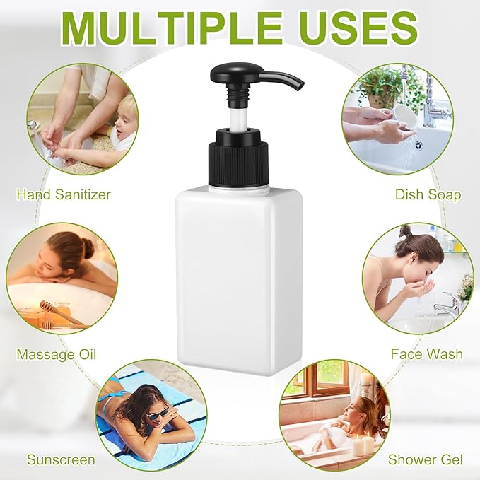 Domensi 24 Pcs 100ml /3.4 oz Pump Bottle Mini Travel Bottles Small Dispenser Containers Plastic Pump Lotion Dispenser Empty Square Travel Size Containers Toiletries (White)