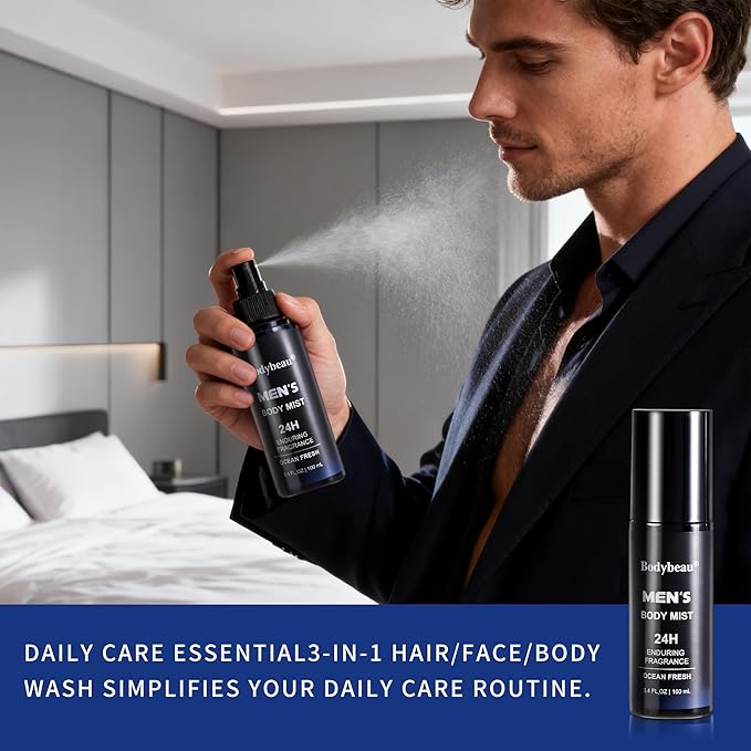 Gift for Men, 7-Piece Bath and Body Spa Gift Set, Men's Skin Care Includes 3-in-1 Face Wash, Handmade Soap, Body Mist, Lotion, Shower Sponge & Travel Bag-Gifts for Dad, Husband, Boyfriend and Friends