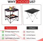 Folding Camping Table, 2-Tier Portable Table with Cup Holders, Carry Bag and Folding Cup, Small Camp Table for Tailgate, Picnic, BBQ, Beach, Fishing & Outdoor Use