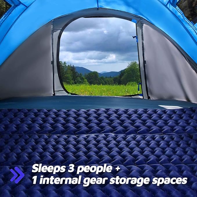 4 Person Easy Pop Up Tent,9.5’X6.6’X52'',Waterproof, Automatic Setup,2 Doors-Instant Family Tents for Camping, Hiking & Traveling