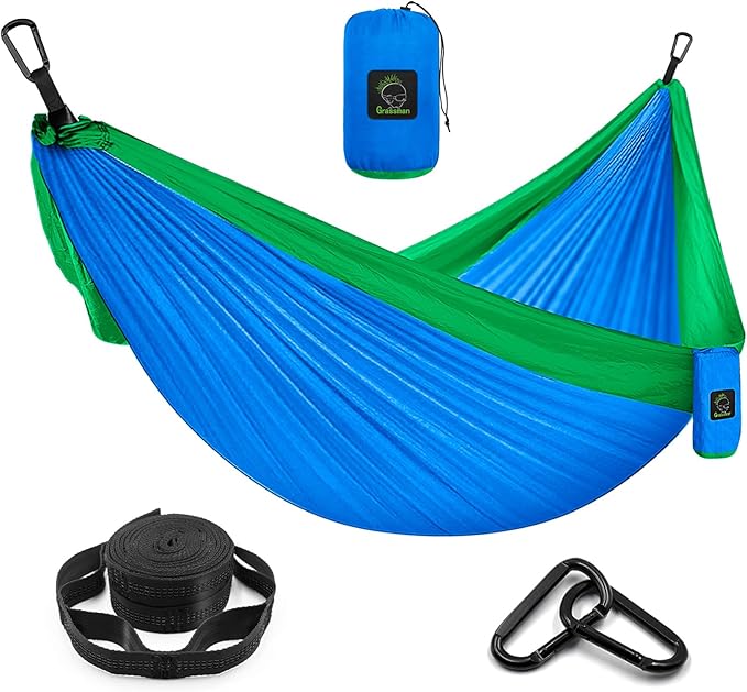 Grassman Camping Hammock Double & Single Portable Hammock with Tree Straps, Lightweight Nylon Parachute Hammocks Camping Accessories Gear for Indoor Outdoor Backpacking, Travel, Hiking, Beach