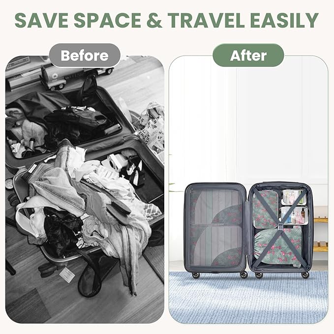 10 Set Compression Packing Cubes, Lightweight Travel Essentials, Stretchable Expandable Storage Bags, Compression Bags for Travel Accessories Luggage Storage Set (Green, 10 set)