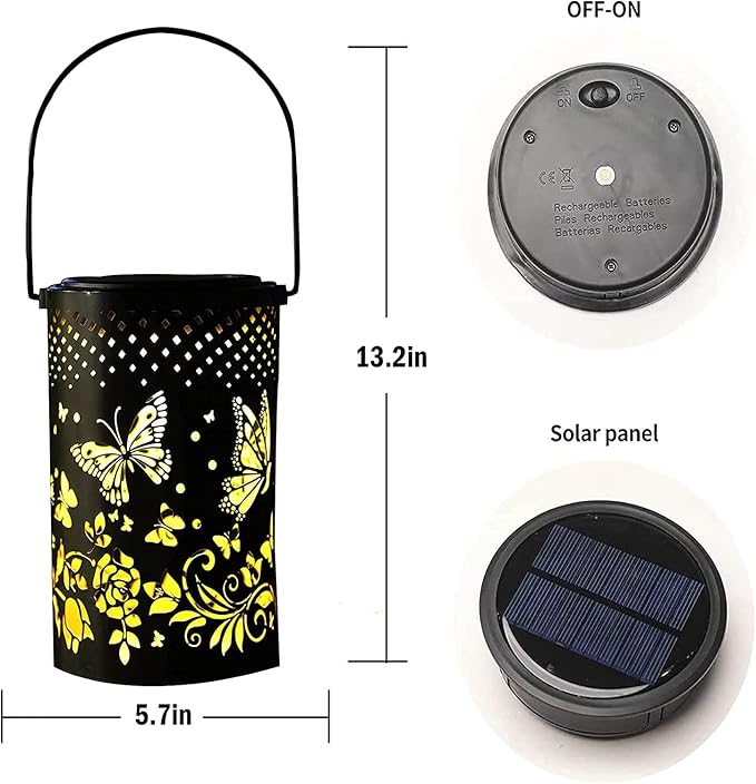 Solar Lanterns Outdoor Waterproof Butterfly Garden Decor Gifts for Women Mom Grandma Hanging Solar Lights Metal Decoration Outside for Yard, Patio, Backyard, Porch