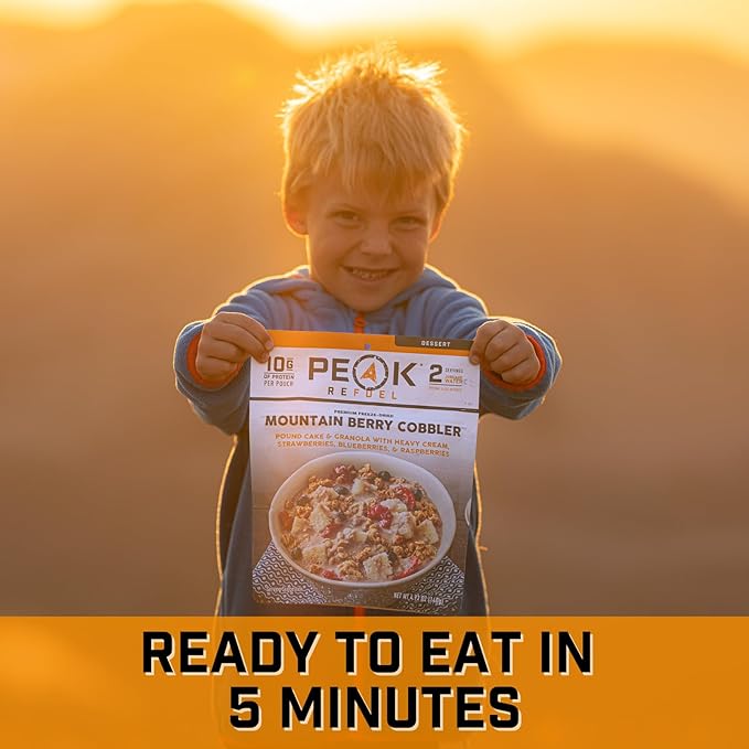 Peak Refuel Cobbler | Protein | Calories | 100% Real Ingredients | Premium Freeze Dried Backpacking & Camping Food | 2 Servings | Ideal MRE Survival Meal or Dessert