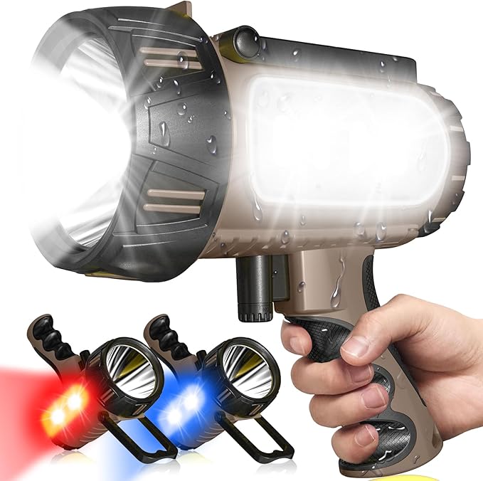 2025 New Super Bright Rechargeable Spotlight 90,000 Lumen Flashlight Handheld Spotlight,10000mAh Spot Light Outdoor Runtime 48+ Hrs,Flashlight Searchlight Flood Camping Hunting Boating with Tripod