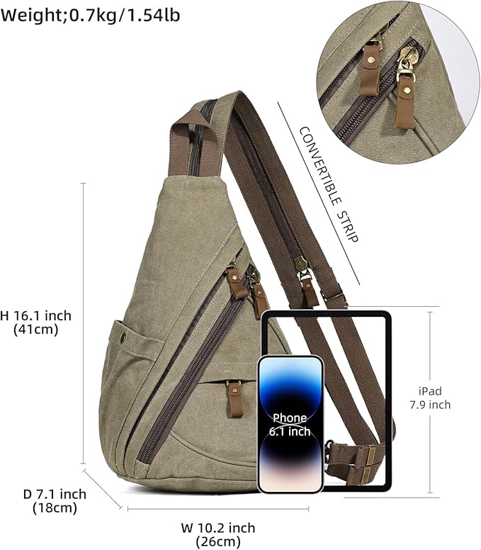 KL928 Canvas Sling Bag - Small Crossbody Backpack Shoulder Casual Daypack Rucksack for Men Women(Large Version)