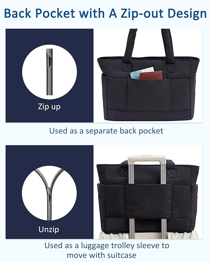 Puffer Tote Bag for Women, Quilted Bag with Zipper, Small Tote HandBags for Work, Travel