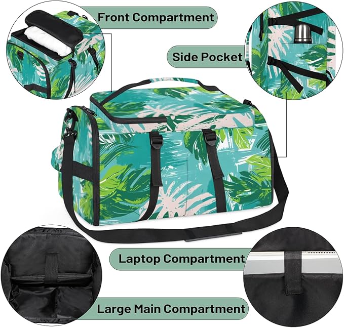 Gym Bag for Men Women with Shoes Compartment Duffle Bag for travel Hiking Waterproof Backpack Fitness Workout(Leaf)