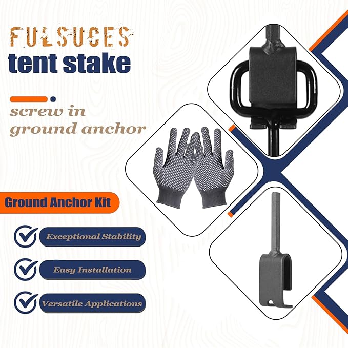 16In Tent Stakes with 6PCS Heavy Duty Adapter, Screw Ground Anchors, Tree Straightening Kit, Mobile Home Anchors (Black)