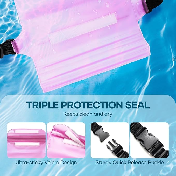 Waterproof Fanny Pack for Women, Waterproof Pouch for Phone Passport Purse, Beach Accessories Dry Bag, Floating Water proof Bags for Cruise Ship Travel Water Park Boating Fishing Diving Kayaking Pool