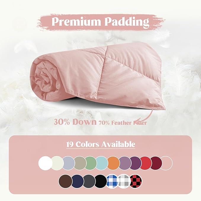 puredown® Soft Feather Down Throw Blanket Lightweight Packable Couch Throw for Indoor and Outdoor Use, 50"X70", Pink