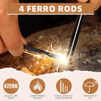 Fire Starter Survival Kit – 4 Ferro Rods (4", 3.2", 2×2.4"), 2 Strikers, 2 Tinder Wicks (13" Each), and 2 Paracords (40“ Each). Flint and Steel Emergency Tool.