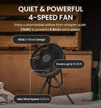 Claymore V600+ Rechargeable Camping Fan(Black) – 7,800 mAh Battery Operated Portable Fan for Indoor & Outdoor Use, 4-Speed Quiet Air Circulator, USB‑C Charging, Timer, Carry Pouch Included