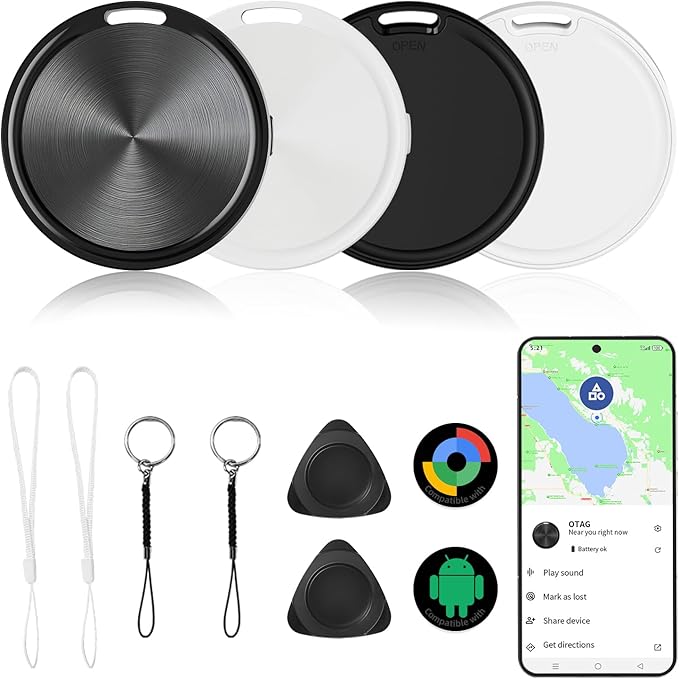 Android Tracker Tags 4 Pack Air Luggage Tracker Tags Compatible with Google Find Hub App (Android Only) Bluetooth Tracker Key Finder and Item Locator for Wallets, Backpack, Suitcases-Black