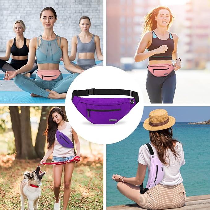 MAXTOP Large Crossbody Fanny Pack with 4-Zipper Pockets,Gifts for Enjoy Sports Festival Workout Traveling Running Casual Hands-Free Wallets Waist Pack Phone Bag Carrying All Phones