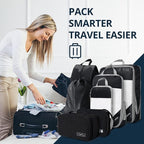 7 Set Compression Packing Cubes for Travel - Compressible, Lightweight, and Space-Saving Packing Cubes, Travel Essentials for Women, Black