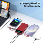 FOCHEW Portable Charger for iPhone with Built in Cables and Wall Plug,Upgraded 13800mAh Fast Charging USB C Power Bank,4 Outputs Travel Essential Battery Pack Compatible with iPhone 15/14/13/12,-Red