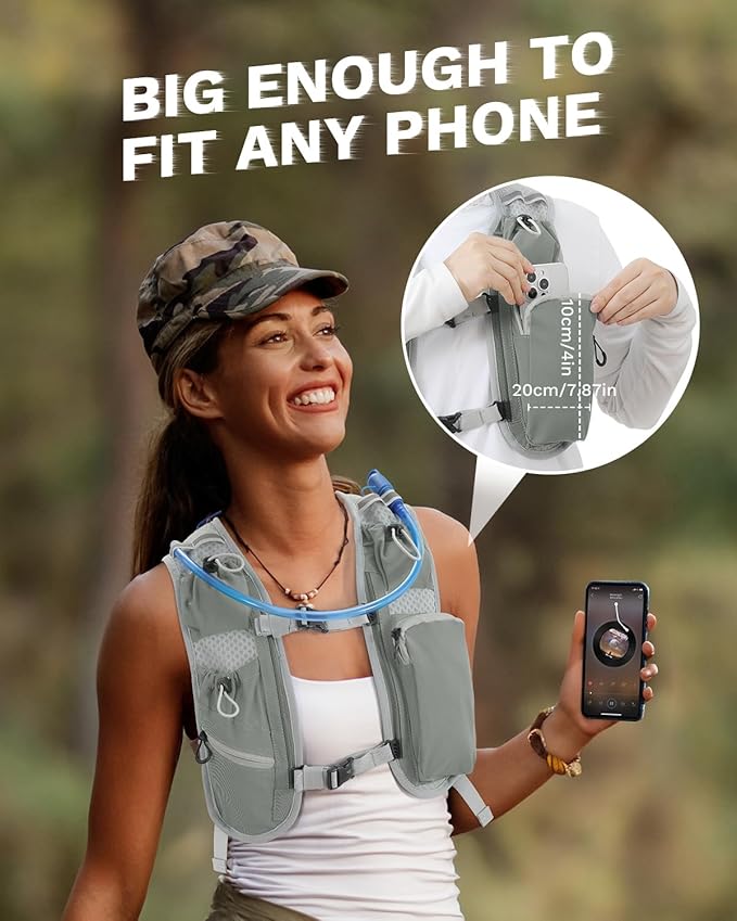 Running Vest for Women and Men, Hydration Running Backpack, Runners Vest, Hydration Vest, with Front Phone Holder, Adjustable Chest and Waist Strap - 2L Wide-Open Water Bladder Included