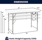 BTEXPERT Set of 5, 4ft Folding Utility Table Fold-in-Half Lightweight Height Adjustable Portable Carrying Handle Indoor Outdoor Picnic Camping Office Home Party Easy to Clean Store White Set of 5