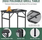 JiGiU Folding Grill Table with Mesh Desktop Lightweight & Portable Camping Table Outdoor Grill Tables Aluminum Alloy Foldable Grill Table 3 Height Adjustable for Camping Picnic Cooking BBQ