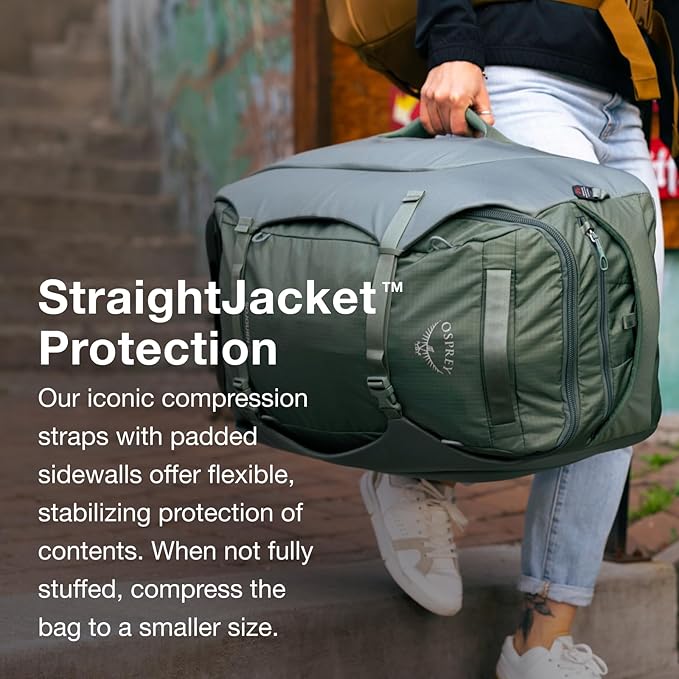 Osprey Sojourn Porter 30L Travel Backpack - Carry-On Compliant Luggage with StraightJacket Compression and Padded Laptop Sleeve - Durable Pack for International or Urban Travel, Koseret Green