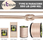 TECEUM 5/32" Paracord Rope 1000 – 1000ft / 200ft / 100ft / 50ft – Tactical Parachute Cord 4mm – 45+ Colors – Nylon String for Survival & Camping Gear – Stripe Cord for Survival – Utility Rope