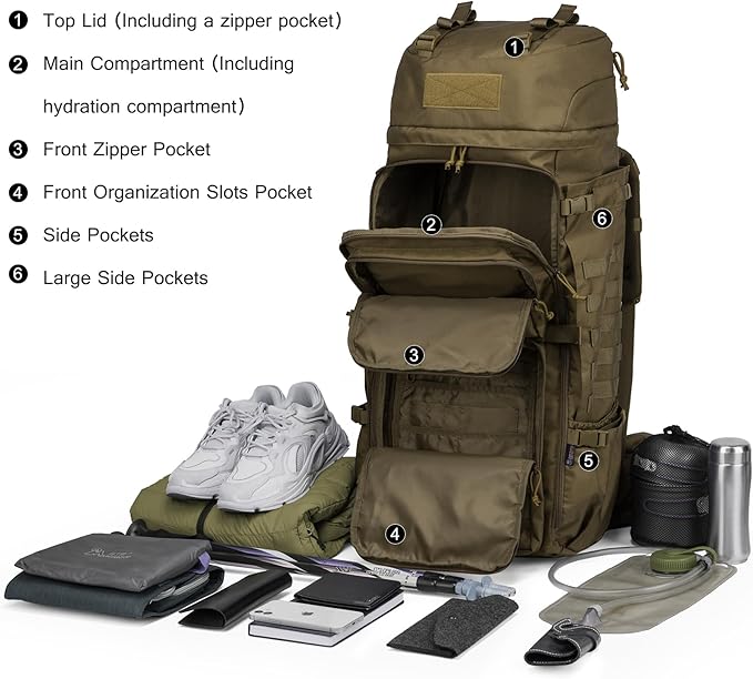 Mardingtop 75L Molle Hiking Internal Frame Backpacks with Rain Cover for Camping,Backpacking,Travelling