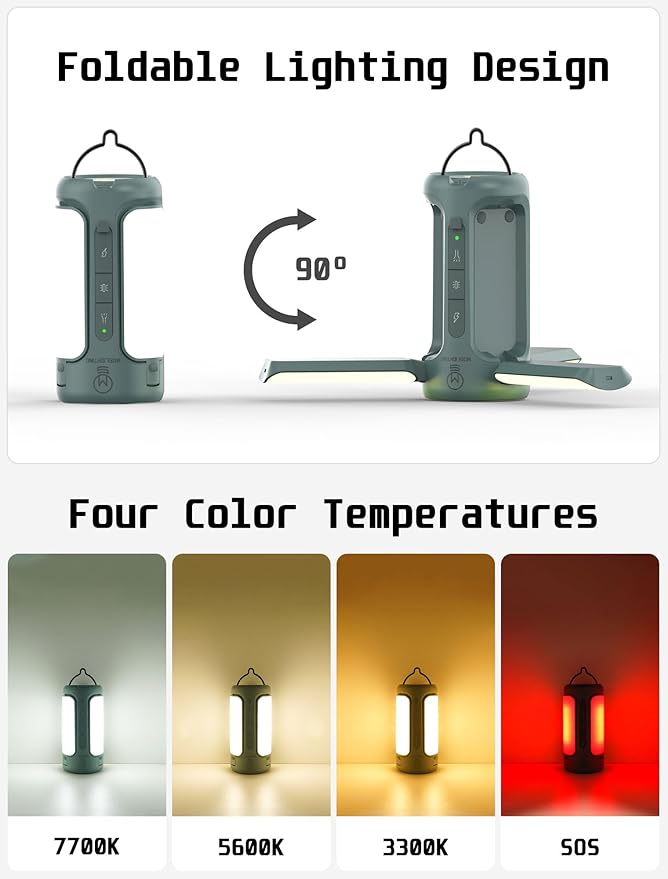 Foldable Camping Light Rechargeable Lantern, 10000mAh, Portable Flashlight, IP54 Waterproof, 1/4" Screw Adapter, 750LM, 5 Modes, LED Tent Light for Camping, Hiking, Fishing