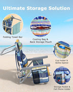 ZENPETIO Beach Chair, Camping Chair for Adults, Reclining Backpack Chair for Pool, Beach, Camping, Outdoors