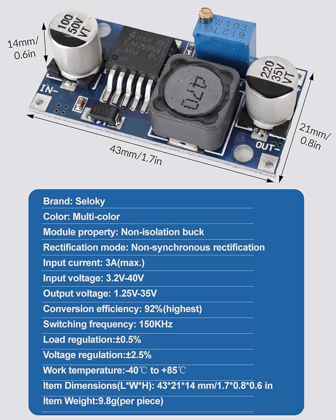 5 Pack LM2596 DC to DC Buck Converter 3.0-40V to 1.5-35V Adjustable Voltage Regulator Electronic Voltage Stabilizer Power Supply Step Down Module