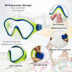 Kids Mask Fins Snorkel Set Snorkeling Packages, with Diving Mask, Snorkel, Adjustable Swim Fins, Mesh Bag, Anti-Fog Anti-Leak Snorkeling Gear for Kids for Snorkeling Swimming Diving