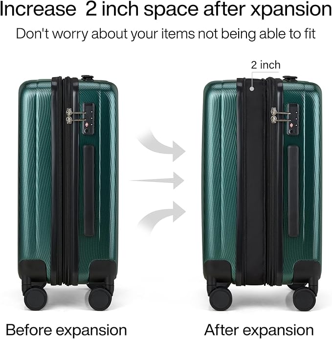 Hanke Expandable Hard Shell Luggage Sets 2 piece Carry on Luggage with Wheels Suitcases Lightweight Checked Travel Luggage Rolling Large Suitcase Travel Luggage Bag Woman Men 20/29 IN(Blackish Green)